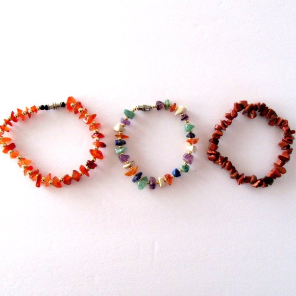 Quartz stone chip bracelets - set of 3 multi stone - Picture 2 of 5